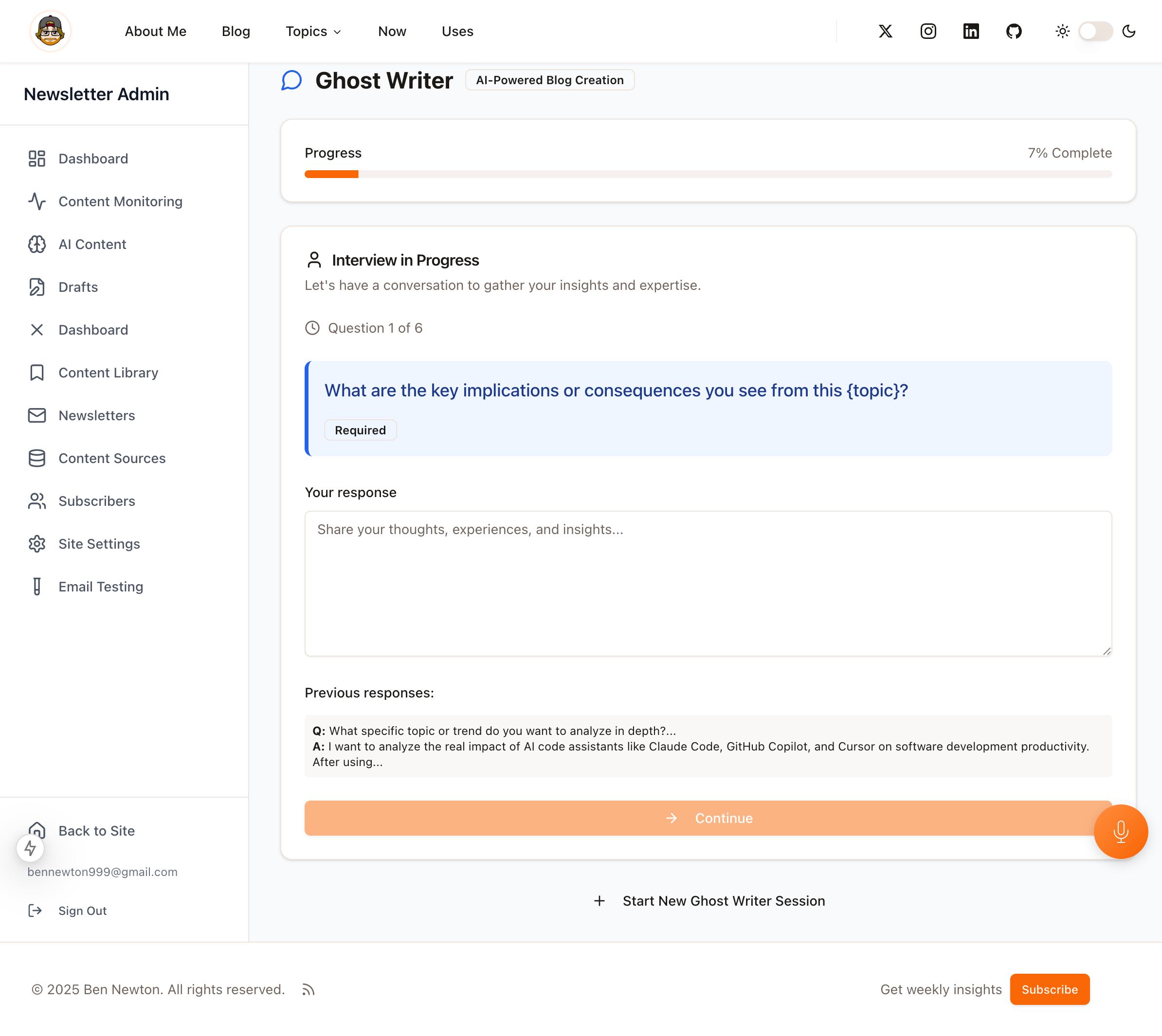 AI Ghostwriter Interview screenshot