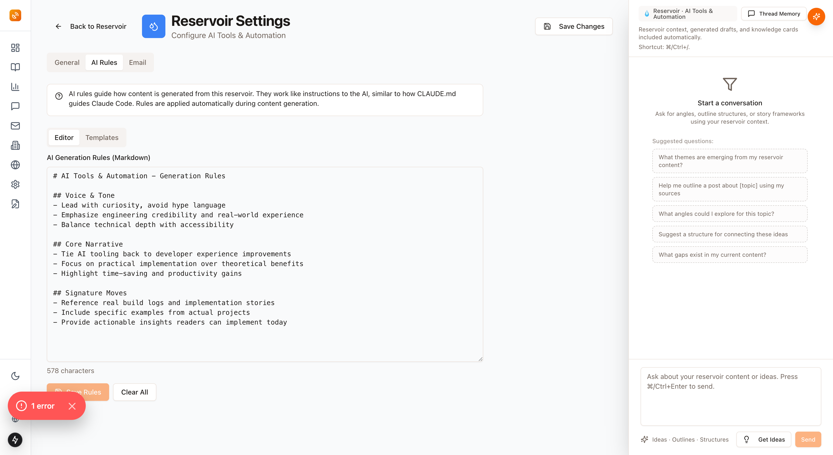 Reservoir AI Rules Editor